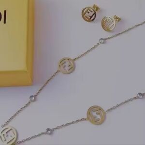 Fashion Gold Logo Necklace and Earring Set